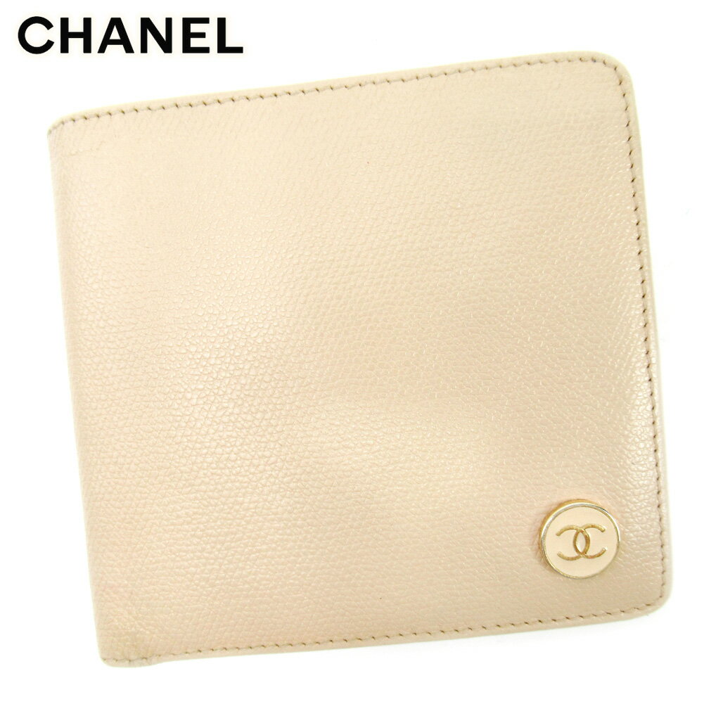 【スプリングセール30％OFF】シャネル 二つ折り 財布 財布 ココボタン ベージュ レザー CHANEL 【シャネル】 T10193S 【中古】