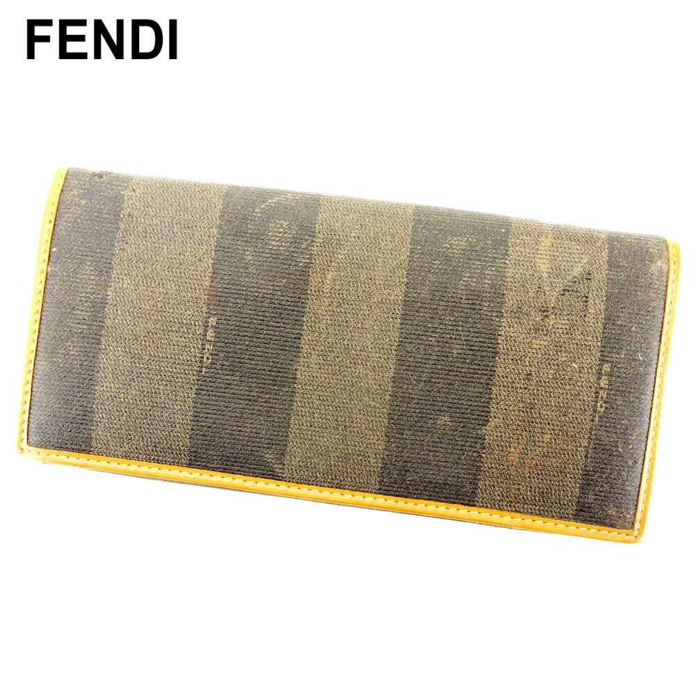 【スプリングセール30％OFF】フェンディ 長財布 ファスナー付き 財布 ペカン ベージュ ブラック PVC×レザー FENDI 【フェンディ】 F1515S 【中古】