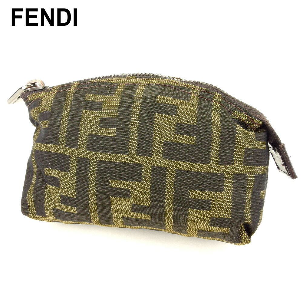 【スプリングセール30％OFF】フェンディ ポーチ 化粧ポーチ ズッカ ブラック ベージュ ブラウン キャンバス×レザー FENDI 【フェンディ】 T10357S 【中古】