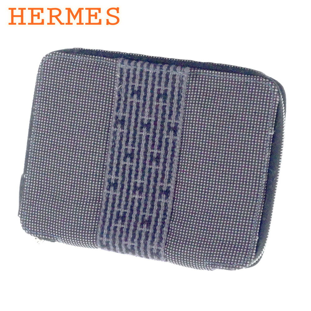 【スプリングセール30％OFF】エルメス 手帳カバー アジェンダ エールライン ブラック グレー 灰色 シルバー キャンバスHERMES レディース プレゼント 贈り物 オシャレ 大人 ファッション 【エルメス】 T10386 【中古】