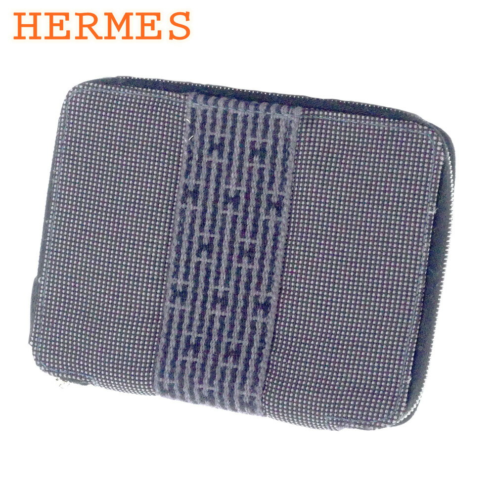 【スプリングセール】エルメス 手帳カバー アジェンダ エールライン ブラック グレー 灰色 シルバー キャンバス HERMES 【エルメス】 T10386S 【中古】