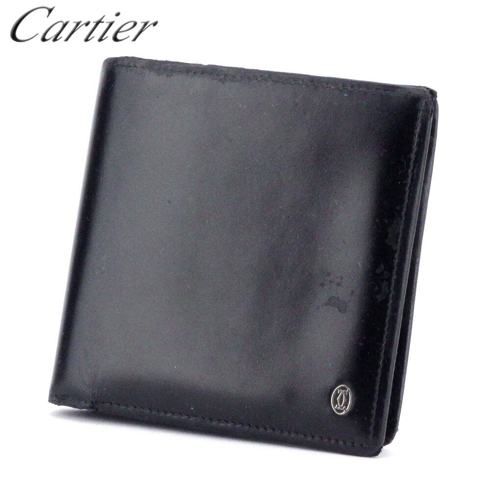 【スプリングセール30％OFF】カルティエ 二つ折り 財布 パシャ ブラック シルバー レザー Cartier 【カルティエ】 T10411S 【中古】