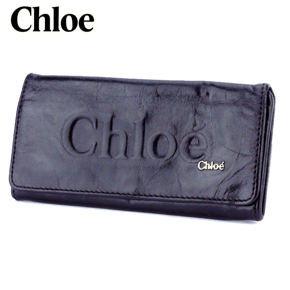 【スプリングセール30％OFF】クロエ 長財布 ファスナー付き 財布 シャドウ ブラック ゴールド レザー Chloe 【クロエ】 T10429S 【中古】