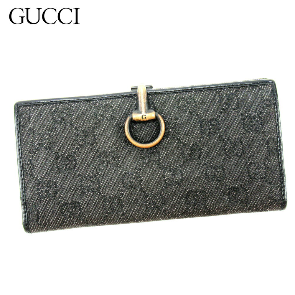 【中古】 グッチ GUCCI 長財布 Wホック ブラック レディース メンズ ユニセックス キャンバス×レザークリスマス プレゼント サイフ 小物 ブランド 人気 贈り物 財布 収納 在庫一掃 迅速発送 在庫処分 男性 女性 良品 夏 1点物 T10451 A