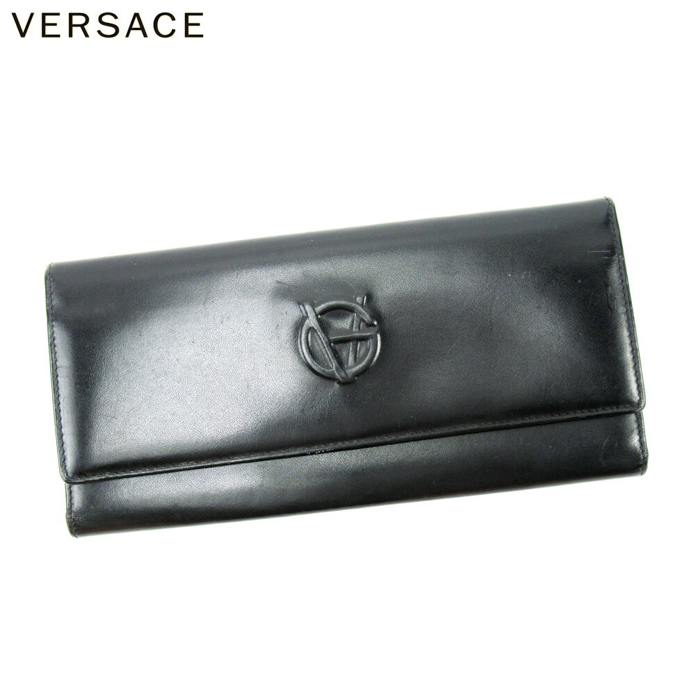 【スプリングセール30％OFF】ジャンニ ヴェルサーチ 三つ折り 財布 長財布 ブラック レザー GIANNI VERSACE 三つ折りサイフ サイフ 財布 折りタタミ 三つ折り財布 財布 ユニセックス 小物 【ジャンニ ヴェルサーチ】 T10474 【中古】