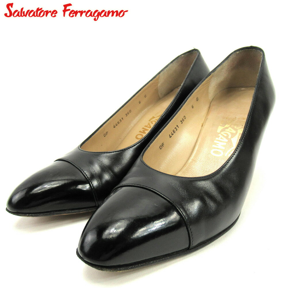 【スプリングセール30％OFF】サルヴァトーレ フェラガモ パンプス シューズ 靴 #6 ブラック レザー Salvatore Ferragamo 【フェラガモ】 I617S 【中古】