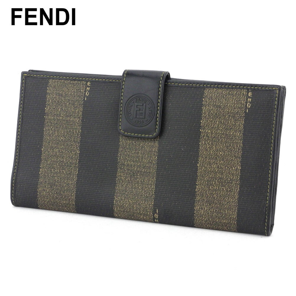 【スプリングセール30％OFF】フェンディ 長財布 Wホック レディース メンズ ペカン ベージュ ブラック PVC×レザー FENDI 長サイフ サイフ 収納 財布 ユニセックス 小物 【フェンディ】 T16873 【中古】