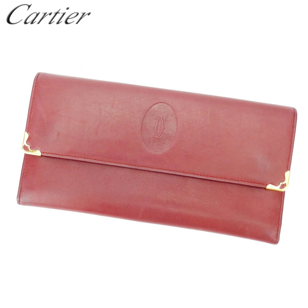 【スプリングセール】カルティエ 長財布 がま口 財布 マストライン ボルドー ゴールド レザー Cartier 【カルティエ】 T17033S 【中古】