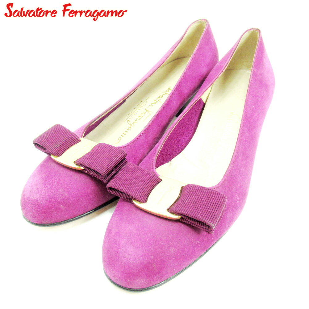 【スプリングセール30％OFF】サルヴァトーレ フェラガモ パンプス シューズ 靴 #6 ヴァラリボン パープル スエード Salvatore Ferragamo E16872 【中古】