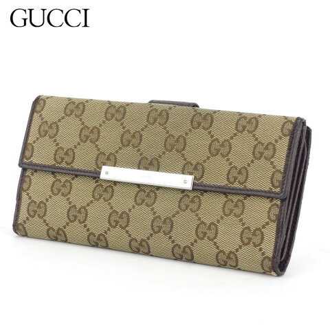 【中古】 グッチ 長財布 さいふ Wホック 財布 さいふ GGキャンバス ベージュ ブラウン シルバー キャンバス×レザー GUCCI L2943