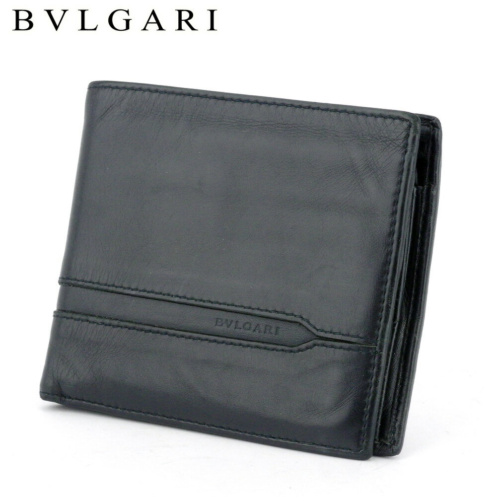 【スプリングセール30％OFF】ブルガリ 二つ折り 財布 オクト ブラック ネイビー レザー BVLGARI 【ブルガリ】 T17447 【中古】