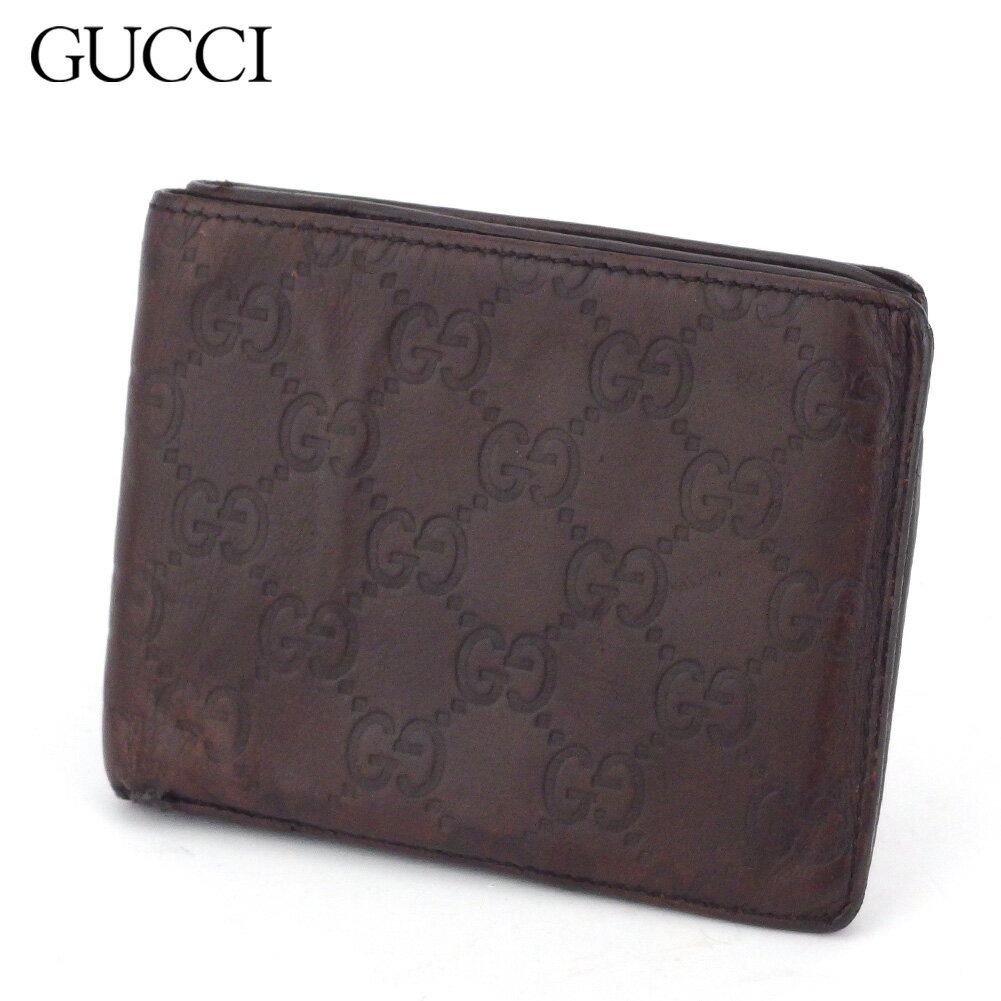 【スプリングセール30％OFF】グッチ 二つ折り 財布 グッチシマ ブラウン レザー GUCCI 【グッチ】 T17449S 【中古】