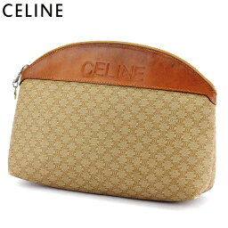 【ウィンターSALE 30%OFF】セリーヌ クラッチバッグ セカンドバッグ ポーチ マカダム ベージュ ブラウン ゴールド PVC×レザー CELINE 【セリーヌ】 T17455S 【中古】