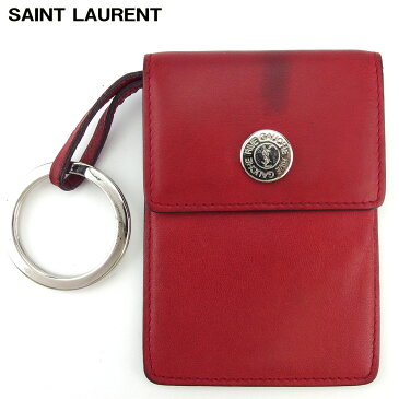 【中古】 サンローラン キーケース レディース メンズ ロゴボタン レッド シルバー レザー SAINT LAURENT E1545 A