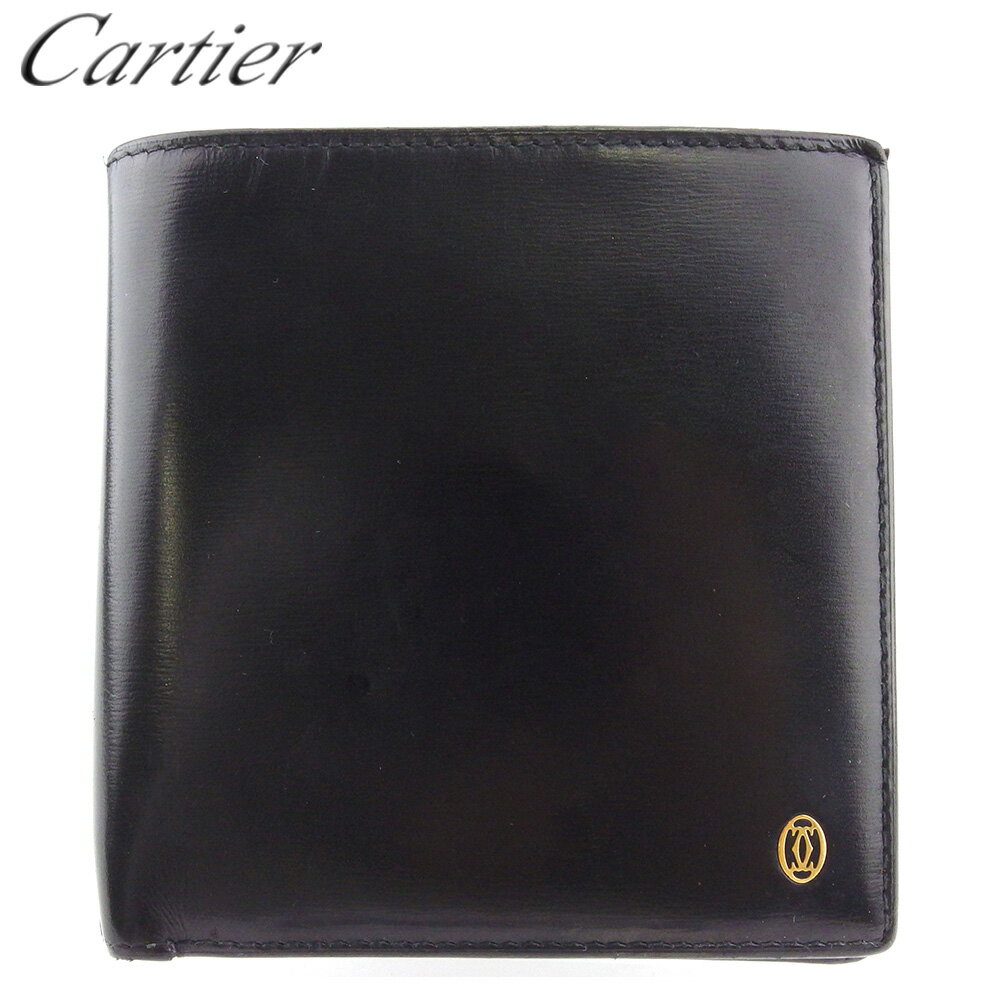 【スプリングセール30％OFF】カルティエ 二つ折り 財布 ミニ財布 メンズ パシャ ブラック ゴールド レザー Cartier 【カルティエ】 T17594S 【中古】