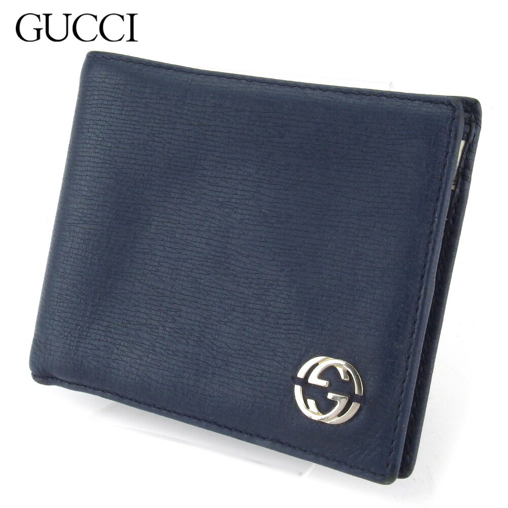 【スプリングセール30％OFF】グッチ 二つ折り 財布 財布 レディース メンズ ネイビー レザー GUCCI 【グッチ】 T18048S 【中古】