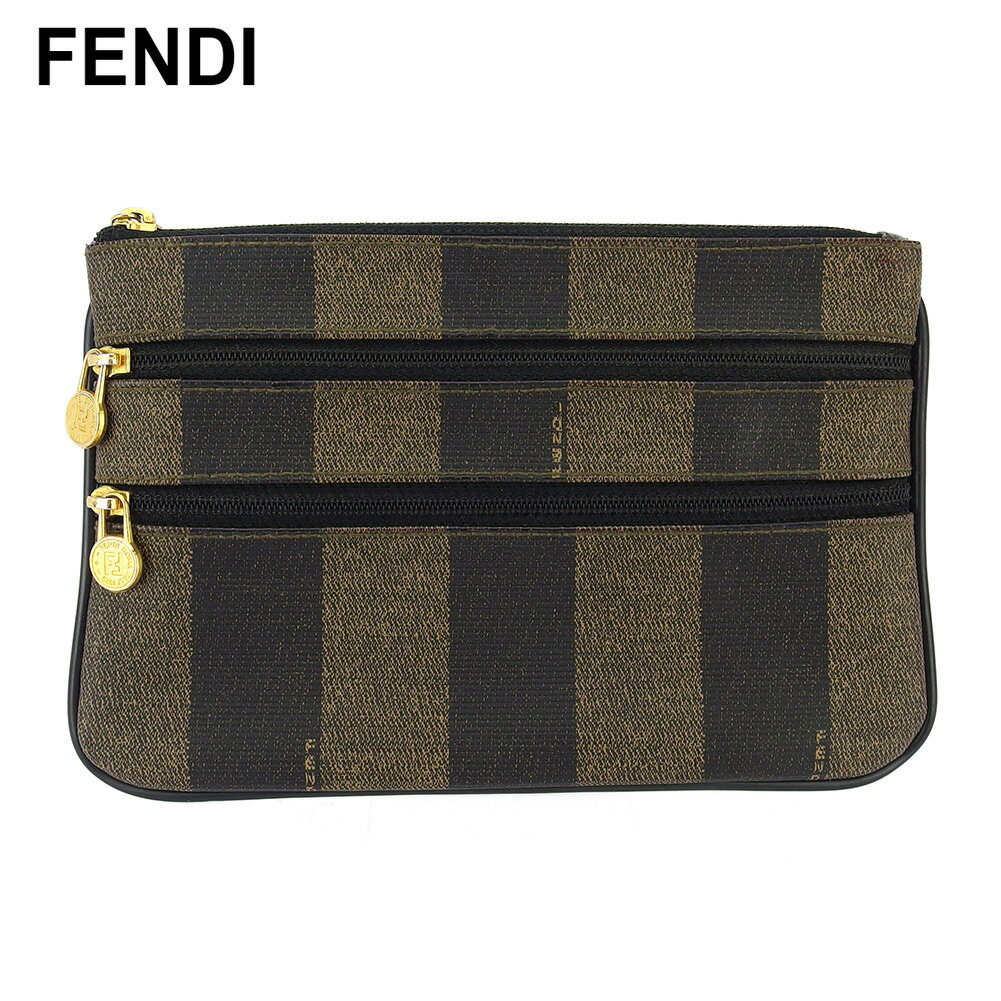 【スプリングセール30％OFF】フェンディ ポーチ 化粧ポーチ レディース メンズ ペカン ブラック ベージュ PVC×レザー FENDI 【フェンディ】 T18428 【中古】