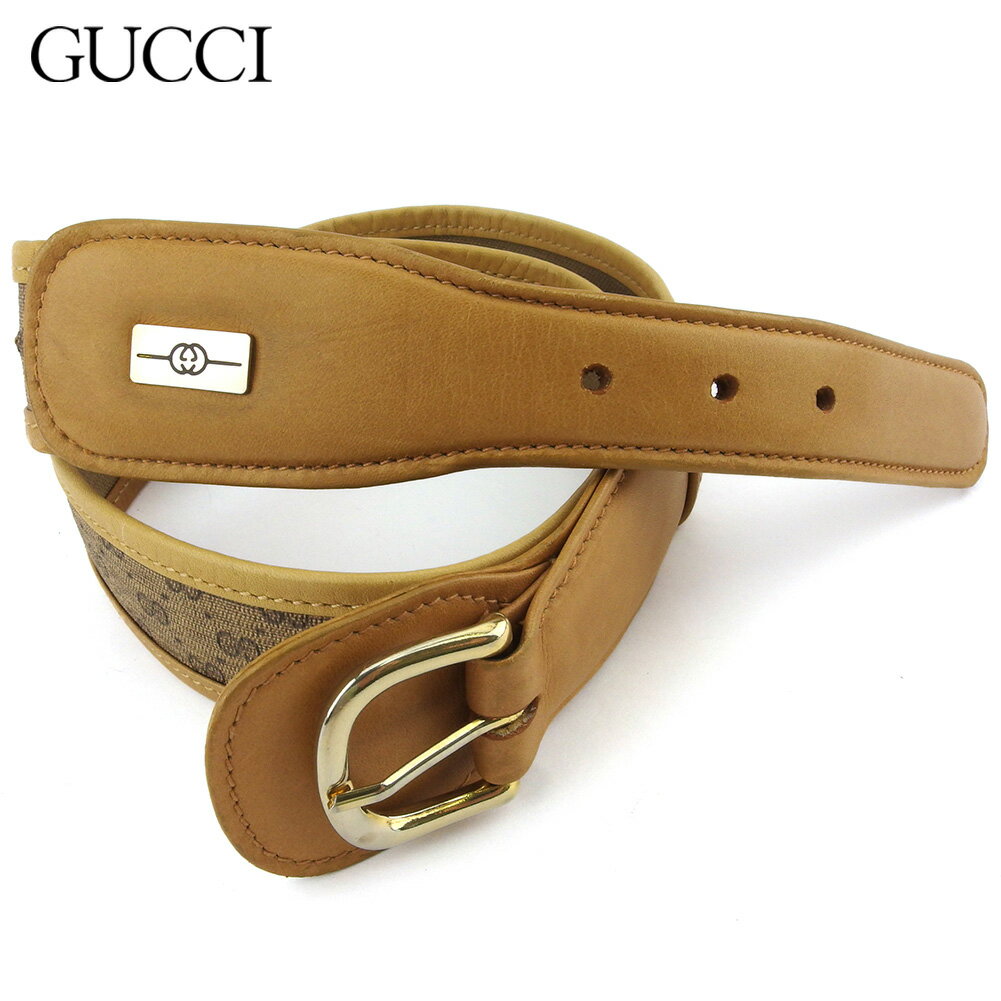【スプリングセール】グッチ ベルト ウエストマーク レディース メンズ マイクロGG ベージュ PVC×レザー Gucci 【グッチ】 T18448 【中古】
