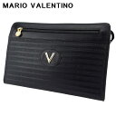 【お買い物マラソン30％OFF】 【中古】 マリオ ヴァレンティノ クラッチバッグ セカンドバッグ レディース メンズ Vマーク ブラック ゴールド シルバー レザー MARIO VALENTINO T18625