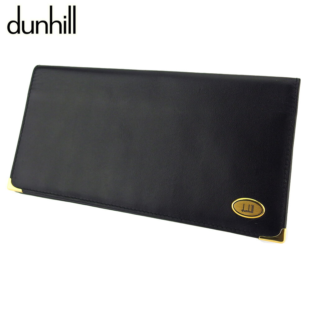 【スプリングセール30％OFF】 【中古】 ダンヒル 長札入れ 札入れ メンズ オックスフォード ブラック ゴールド レザー dunhill T18636