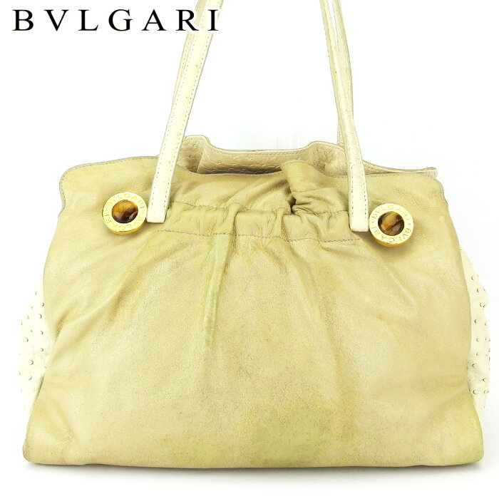 【中古】 ブルガリ ショルダーバッグ ワンショルダー レディース オーストリッチ ベージュ レザー BVLGARI T18652D ★