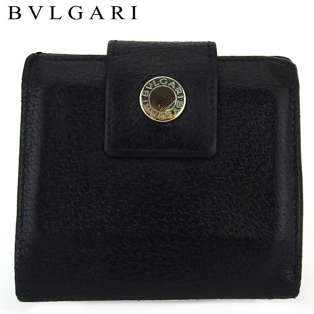 【スプリングセール】ブルガリ 二つ折り 財布 ミニ財布 メンズ ロゴボタン ブラック シルバー レザー BVLGARI 【ブルガリ】 T18682 【中古】