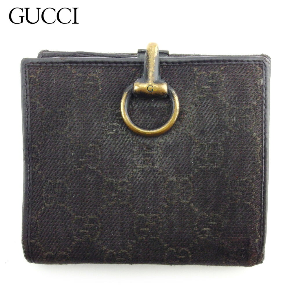 【スプリングセール】グッチ Wホック 財布 二つ折り ミニ財布 レディース メンズ GGキャンバス ブラウン ベージュ ゴールド キャンバス×レザー GUCCI L3211 【中古】