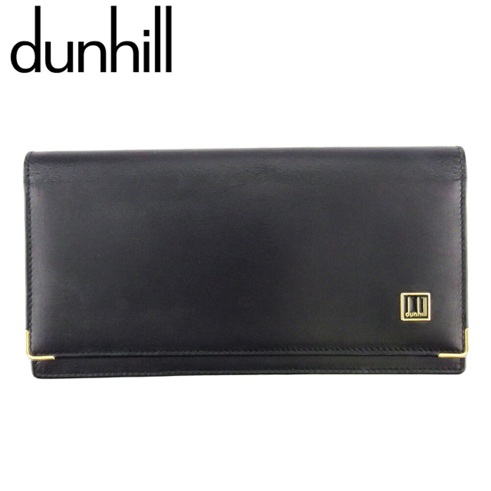 【スプリングセール30％OFF】ダンヒル 長札入れ 札入れ メンズ ロゴプレート ブラック ゴールド レザー dunhill L3310S 【中古】