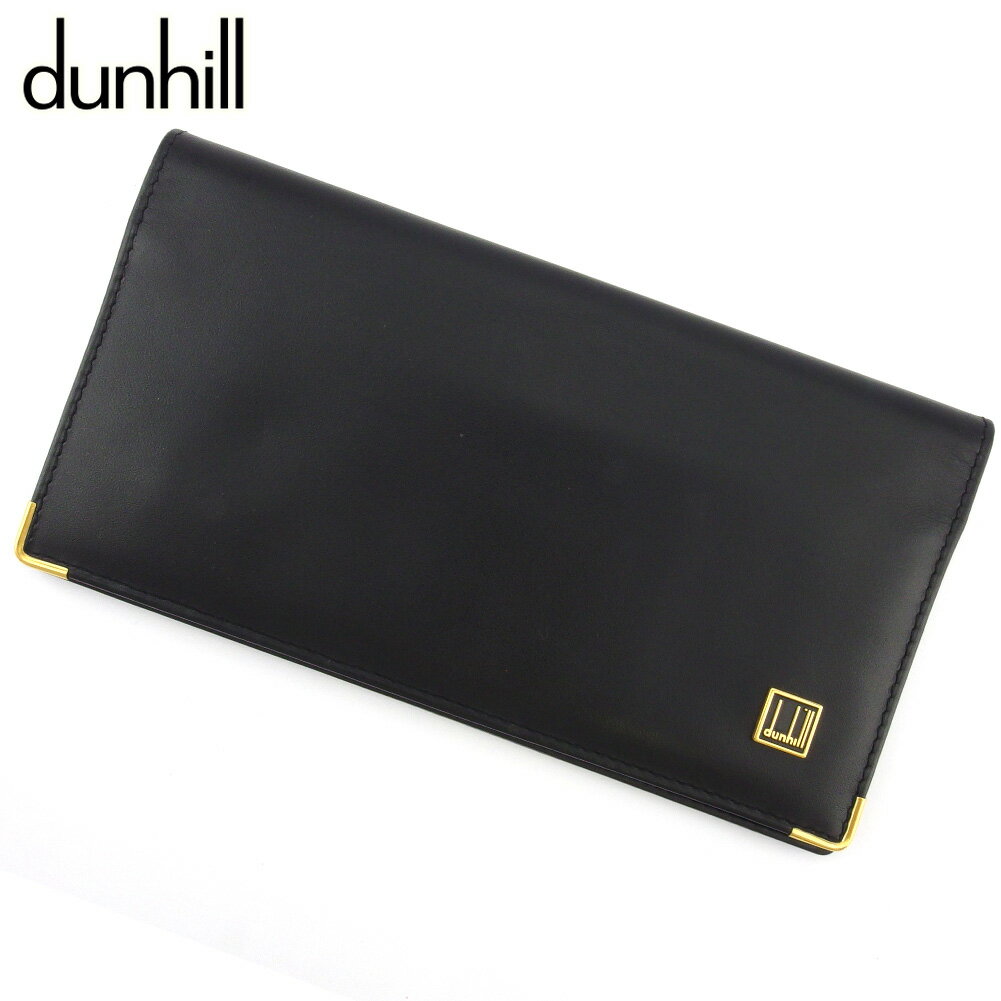 【スプリングセール30％OFF】ダンヒル 長札入れ 札入れ メンズ ロゴプレート ブラック ゴールド レザー dunhill C3979S 【中古】