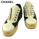 【スプリングセール】シャネル スニーカー シューズ 靴 レディース ♯36 ローカット ココマーク ベージュ ブラック レザー CHANEL T19117 【中...