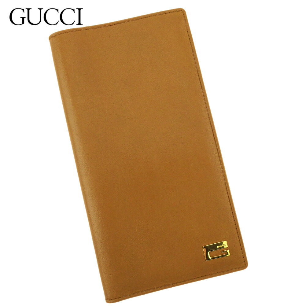 【スプリングセール30％OFF】グッチ 長札入れ 札入れ メンズ Gマーク ベージュ ゴールド レザー GUCCI T19134S 【中古】