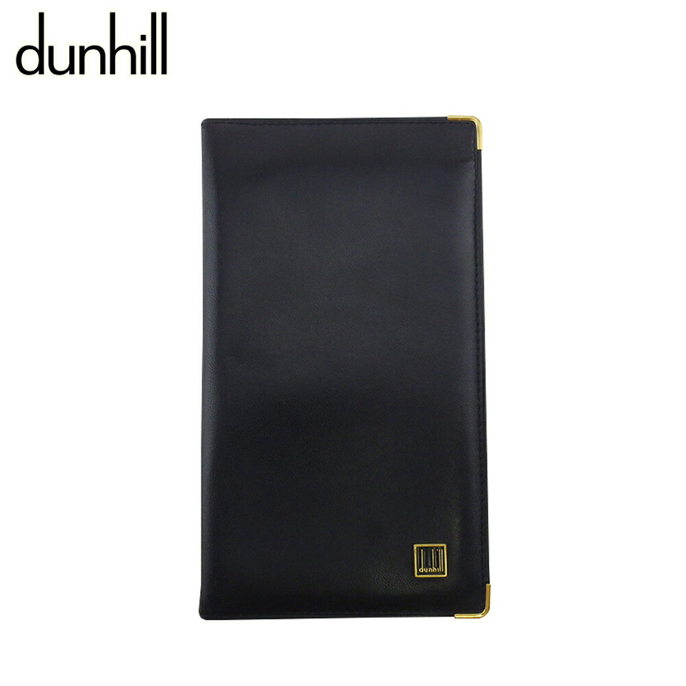 【スプリングセール30％OFF】 【中古】 ダンヒル 長札入れ 札入れ メンズ ロゴプレート ブラック ゴールド レザー dunhill L3460