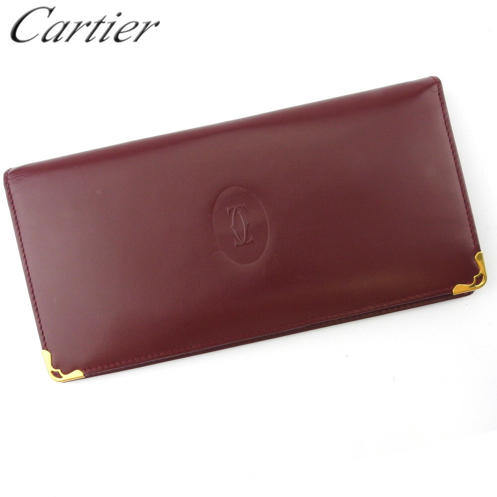 【スプリングセール30％OFF】カルティエ 長札入れ 札入れ レディース メンズ マストライン ボルドー ゴールド レザー Cartier B1196 【中古】