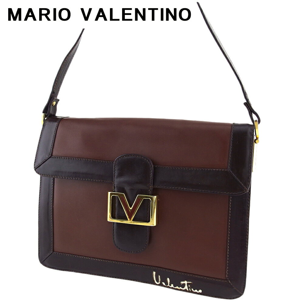 【スプリングセール30％OFF】 【中古】 マリオ ヴァレンティノ ショルダーバッグ 斜めがけショルダー バッグ レディース Vマーク ブラウン ゴールド レザー MARIO VALENTINO T19722