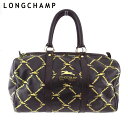 【スプリングセール】 【中古】 ロンシャン ボストンバッグ ハンドバッグ バッグ レディース メンズ 馬 ホース 乗馬マーク ブラウン ベージュ ゴールド レザ...