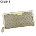 【楽天スーパーSALE40%OFF】 【中古】 セリーヌ 長財布 ラウンドファスナー 財布 レディース メンズ マカダム ベージュ ホワイト 白 ゴールド キャンバス×レザー CELINE T20283(4)