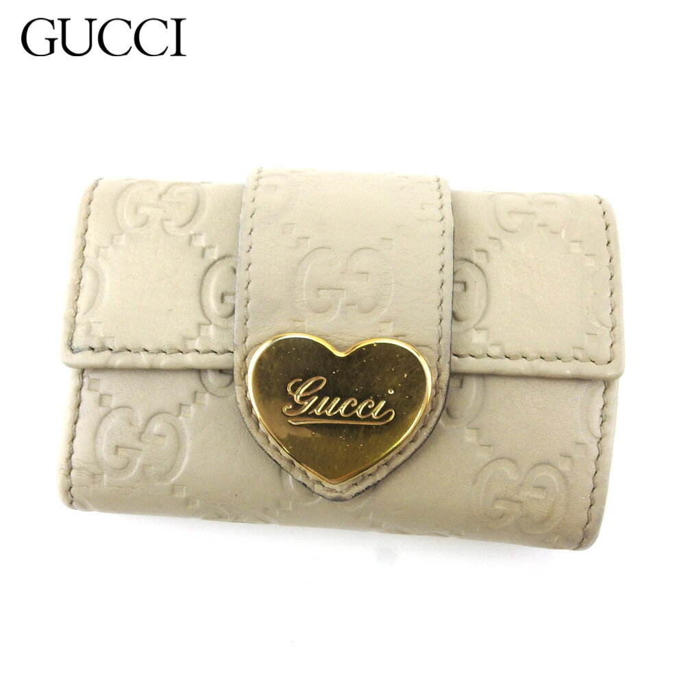 【スプリングセール30％OFF】グッチ キーケース 6連キーケース レディース ラブリーハート グッチシマ ベージュ ゴールド レザー GUCCI T20346 【中古】