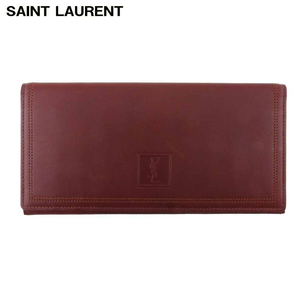【スプリングセール】 【中古】 サンローラン 長札入れ 札入れ レディース メンズ YSLロゴ ボルドー レザー SAINT LAURENT T20544