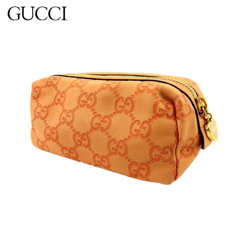 【スプリングセール30％OFF】 【中古】 グッチ ポーチ 化粧ポーチ レディース グッチシマ ピンク ゴールド レザー GUCCI T20724