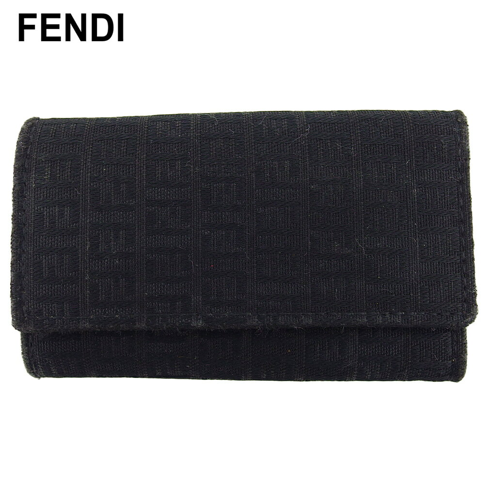 【スプリングセール30％OFF】 【中古】 フェンディ キーケース レディース メンズ ズッキーノ ブラック キャンバス×レザー FENDI T20757