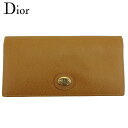 【スプリングセール】 【中古】 ディオール 長財布 ファスナー付き 財布 レディース メンズ ロゴプレート ベージュ ゴールド レザー Dior T20789