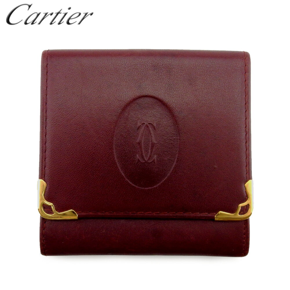 【スプリングセール】 【中古】 カルティエ コインケース 小銭入れ レディース メンズ マストライン ボルドー ゴールド レザー Cartier T21620
