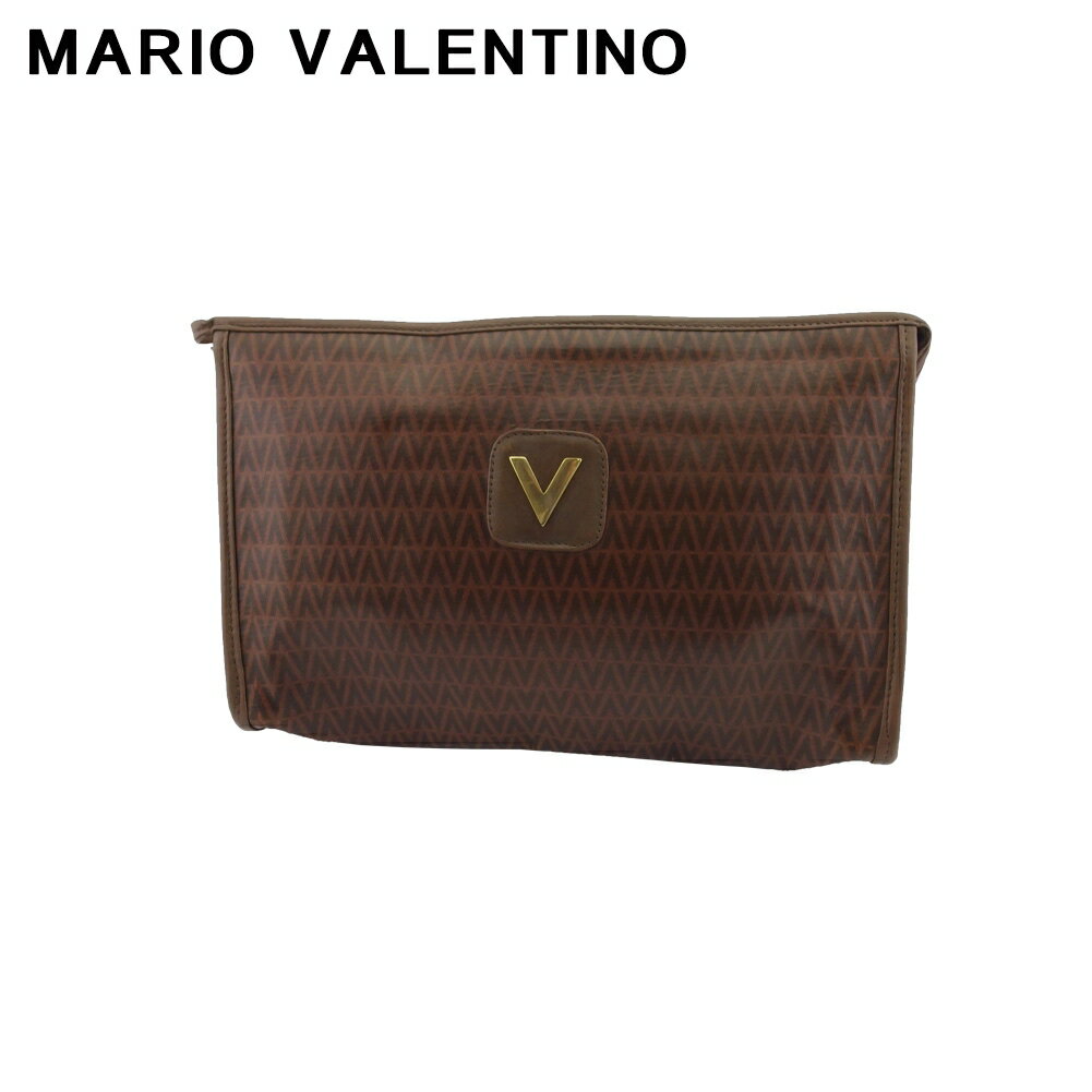 【スプリングセール30％OFF】 【中古】 マリオ ヴァレンティノ クラッチバッグ セカンドバッグ バッグ レディース メンズ Vマーク ブラウン ゴールド PVC×レザー MARIO VALENTINO T22439