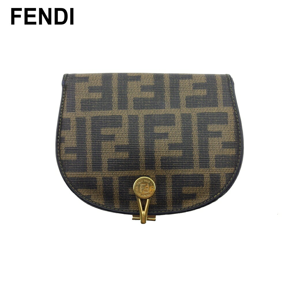 【スプリングセール】フェンディ 二つ折り 財布 レディース メンズ ズッカ ブラック ベージュ ゴールド PVC×レザー FENDI T22449 【中古】