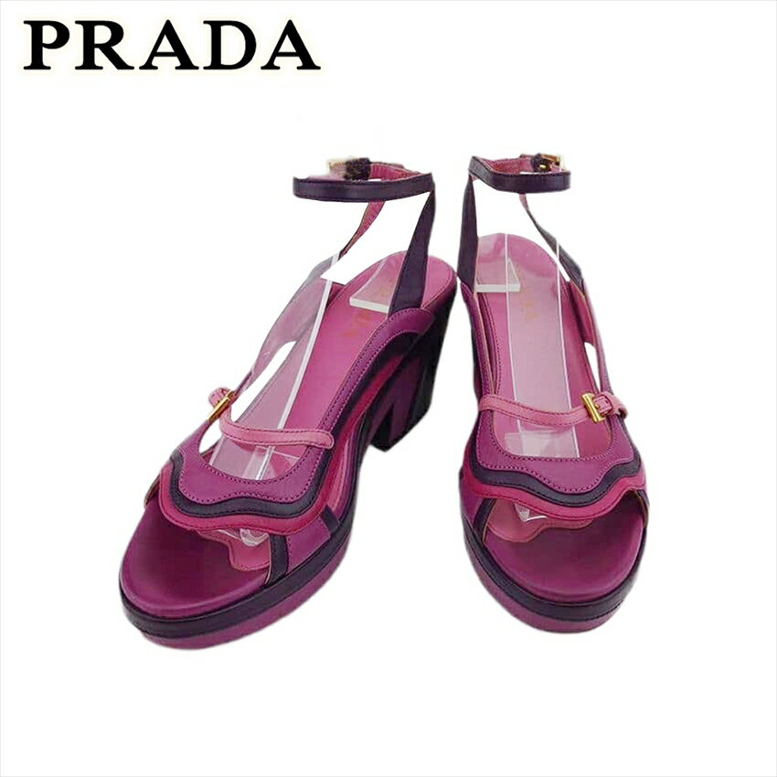 【スプリングセール30％OFF】【中古】 プラダ サンダル シューズ 靴 レディース パープル×ピンク レザー PRADA C4480