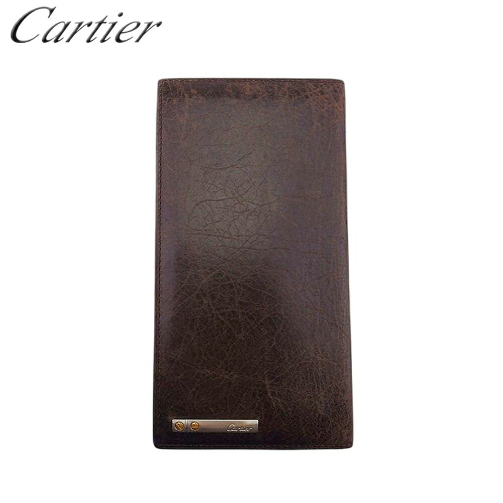 【スプリングセール30％OFF】 【中古】 カルティエ 長札入れ 札入れ メンズ サントス ブラウン シルバー ゴールド レザー Cartier T21453