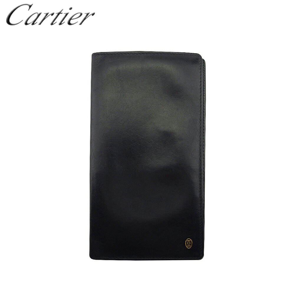 【スプリングセール30％OFF】 【中古】 カルティエ 長札入れ 長財布 メンズ可 パシャ ブラック ゴールド レザー Cartier T21963