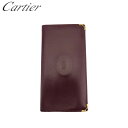 【中古】 カルティエ 長札入れ 札入れ レディース メンズ 角プレート マストライン ボルドー ゴールド レザー Cartier T22346