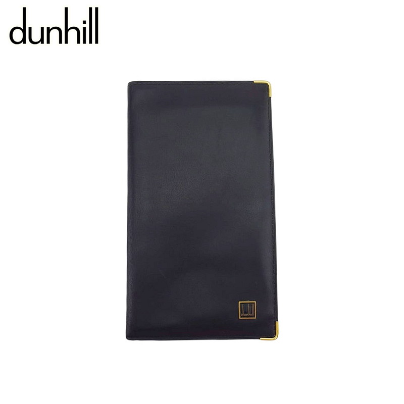【スプリングセール】 ダンヒル 長札入れ 札入れ メンズ 角プレート ロゴプレート ブラック ゴールド レザー dunhill T22404
