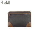 【中古】 ダンヒル ビジネスバッグ ブリーフケース クラッチ バッグ メンズ ヘリンボーン グレー 灰色 ブラウン PVC×レザー dunhill E17038